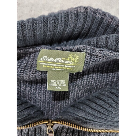 Eddie Bauer Sweater Mens XXL Heavy Knit Ribbed Cotton‎ Quarter Zip Dark Gray - Picture 2 of 9